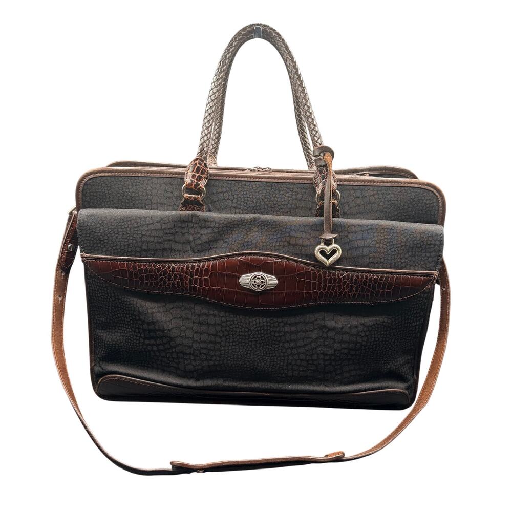 Brighton for Business Martha Leather Laptop Briefcase Croc Trim Work Bag